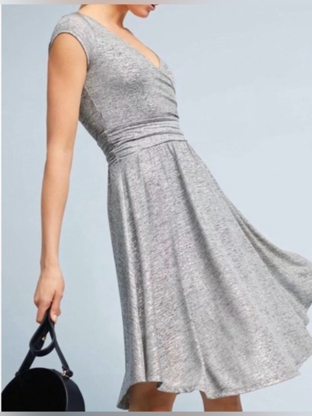 Anthropologie Maeve Tamera faux Wrap Dress with silver shimmer fabric